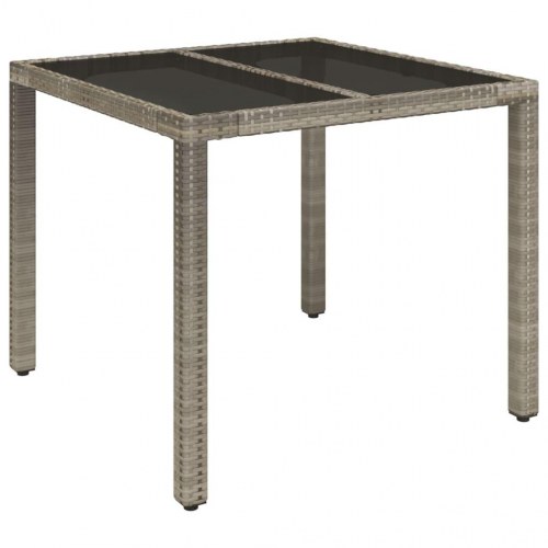 Havebord med glastop 90x90x75 cm polyrattan grå