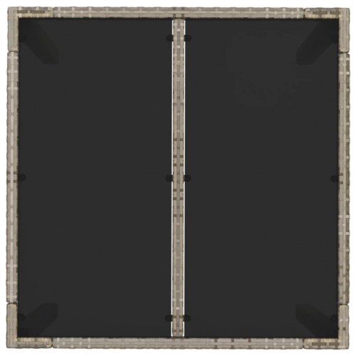 Havebord med glastop 90x90x75 cm polyrattan grå