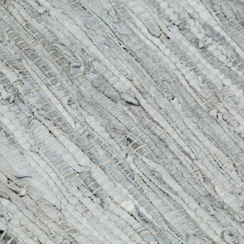 Håndvævet chindi-tæppe læder 80 x 160 cm lysegrå og sort