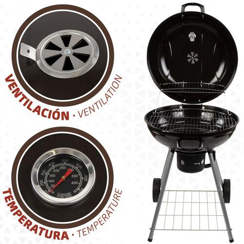 Kulgrill med hjul Aktive Aluminium Emaljeret metal tekstil 57 x 86 x 57 cm Sort
