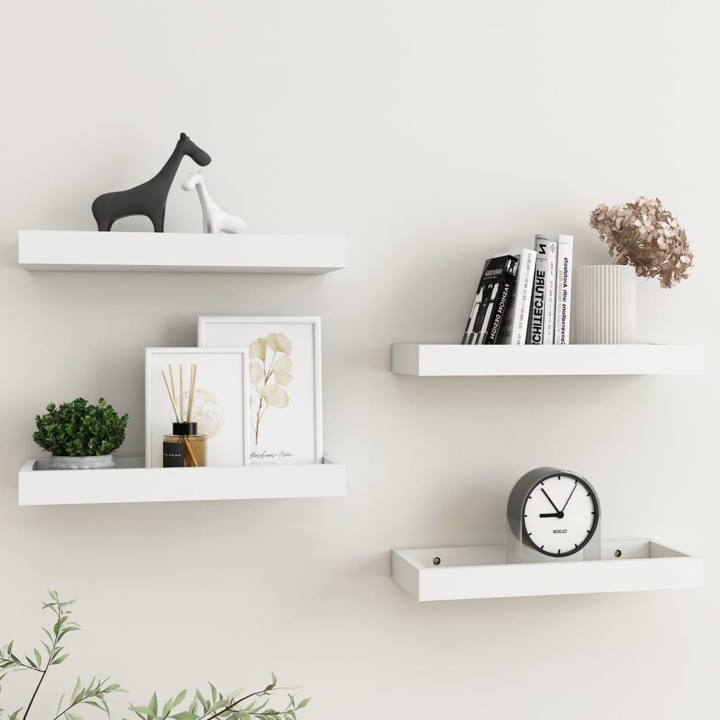 Væghylder med kanter 4 stk. 40x15x4 cm MDF hvid