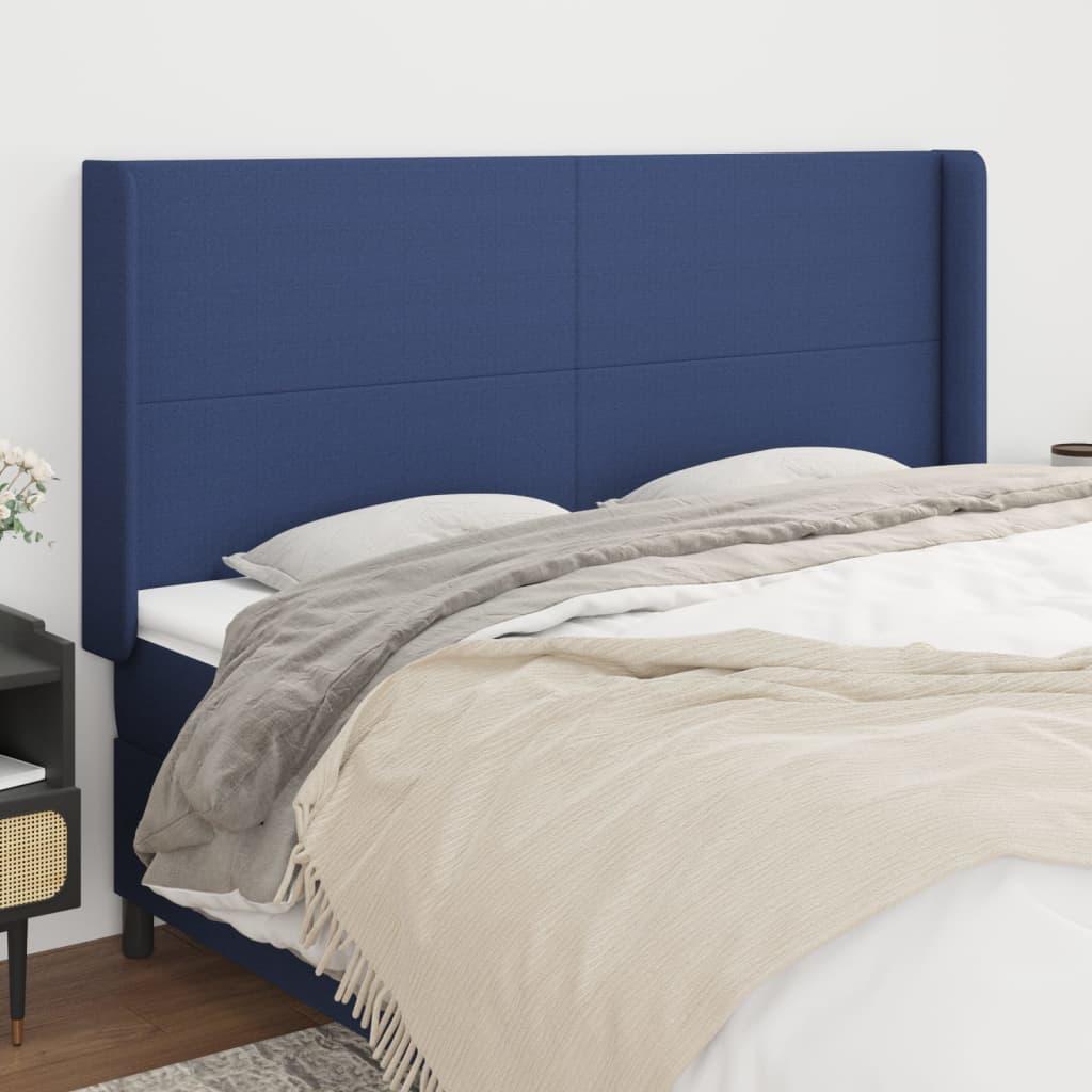 Sengegavl Med Kanter 83X16X78/128 Cm Stof - Blå / 163 x 16 x 118/128 cm