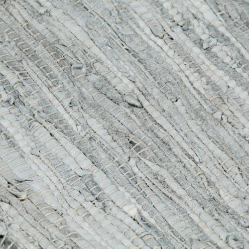 Håndvævet chindi-tæppe læder 120 x 170 cm lysegrå og sort