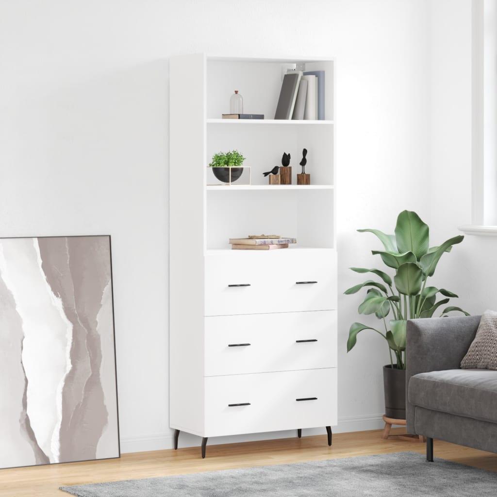 Højskab 69,5X34X180 Cm Konstrueret Træ - Hvid / 3 skuffer