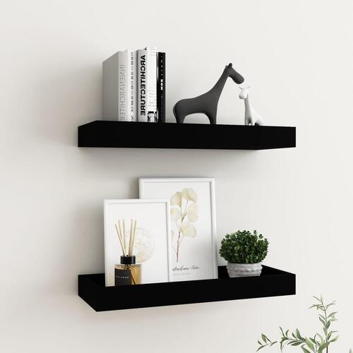 Væghylder med kanter 2 stk. 40x15x4 cm MDF sort
