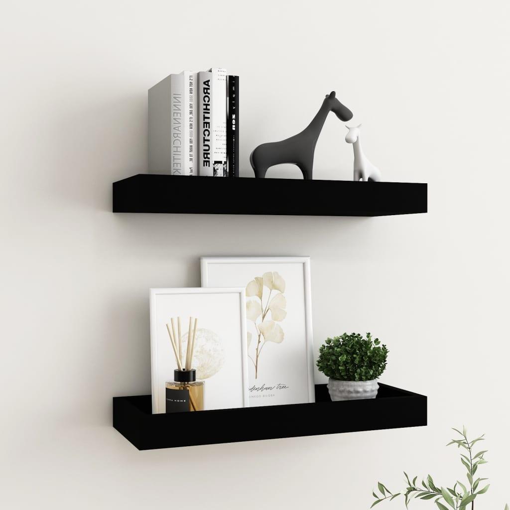 Væghylder med kanter 2 stk. 40x15x4 cm MDF sort