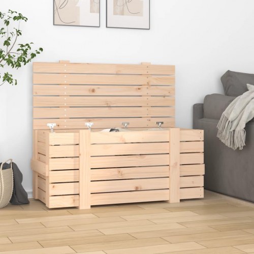 Opbevaringskasse med låg i massivt fyrretræ - 91 x 40,5 x 42 cm