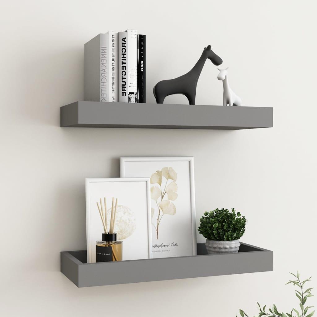 Væghylder med kanter 2 stk. 40x15x4 cm MDF grå