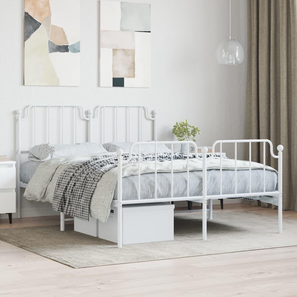 Sengeramme med gavl og fodgærde 135×190 cm - metal, hvid