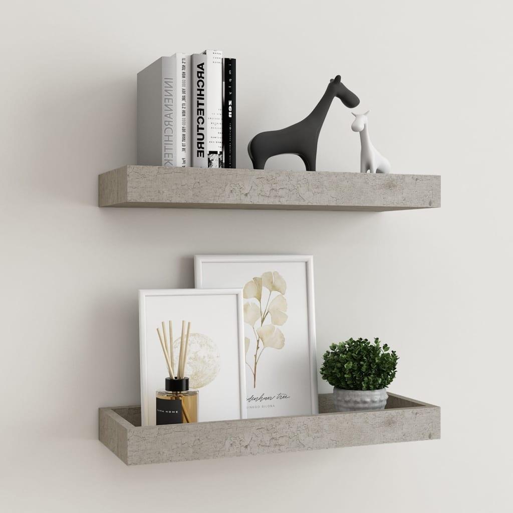 Væghylder med kanter 2 stk. 40x15x4 cm MDF betongrå