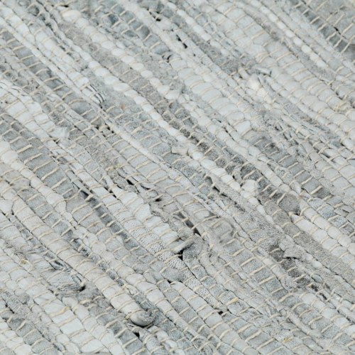 Håndvævet chindi-tæppe læder 80 x 160 cm lysegrå og gyldenbrun