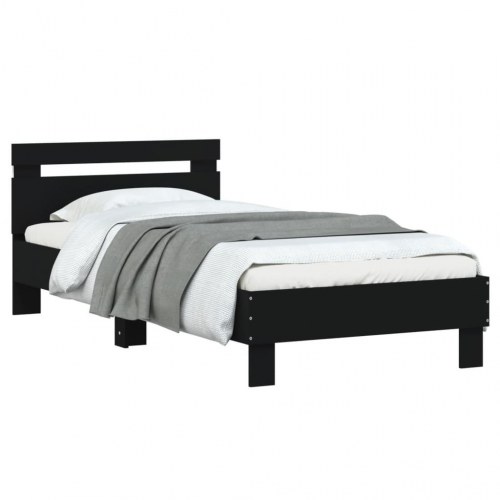 Sengeramme med sengegavl og LED-lys 75×190 cm - sort