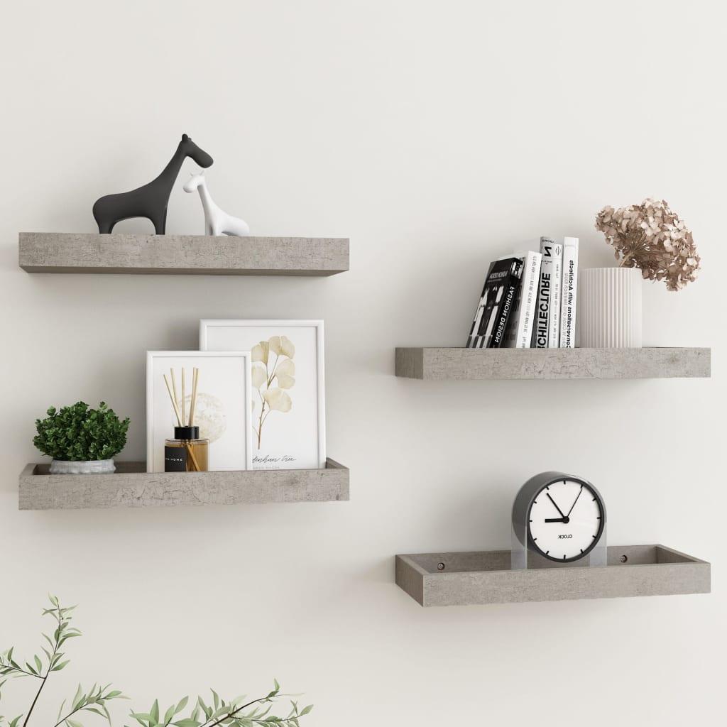 Væghylder med kanter 4 stk. 40x15x4 cm MDF betongrå