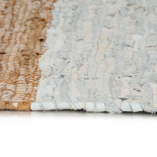 Håndvævet chindi-tæppe læder 160x230 cm lysegrå og gyldenbrun