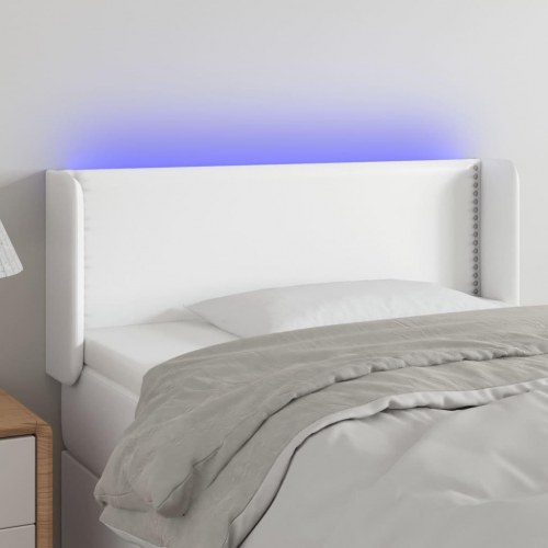 Sengegavl med LED-lys 83x16x78/88 cm kunstlæder hvid