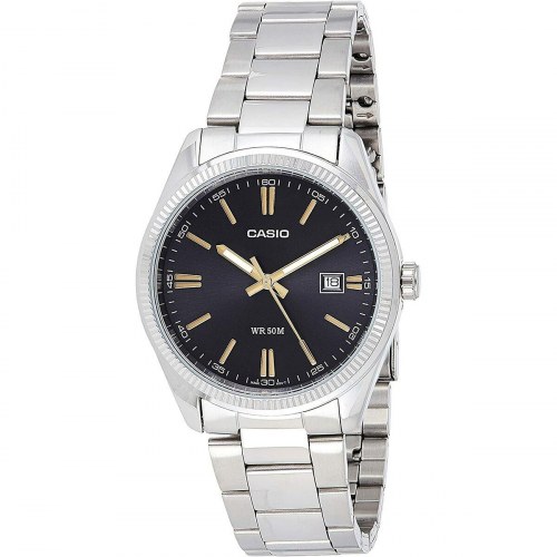 Casio MTP-1302D herreur med dato - sort skive, sølvfarvet (Ø 39 mm)