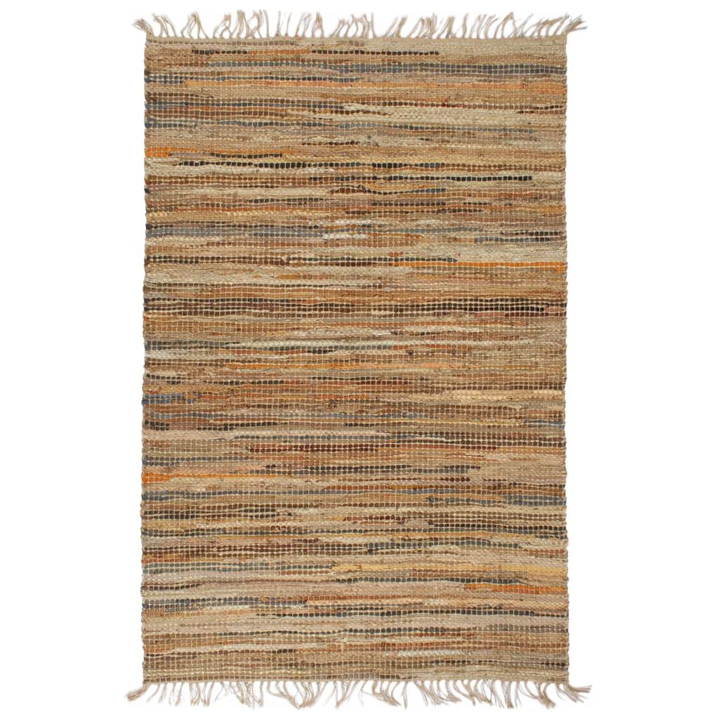 Håndvævet chindi-tæppe læder jute 160 x 230 cm gyldenbrun