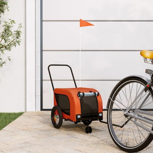 Hundetrailer til cykel i oxfordstof og jern - orange/sort