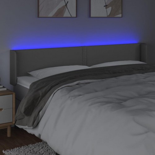 Sengegavl med LED-lys 163x16x78/88 cm kunstlæder grå