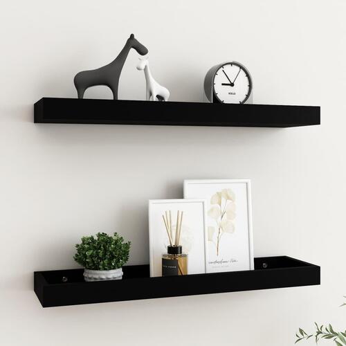 Væghylder med kanter 2 stk. 60x15x4 cm MDF sort