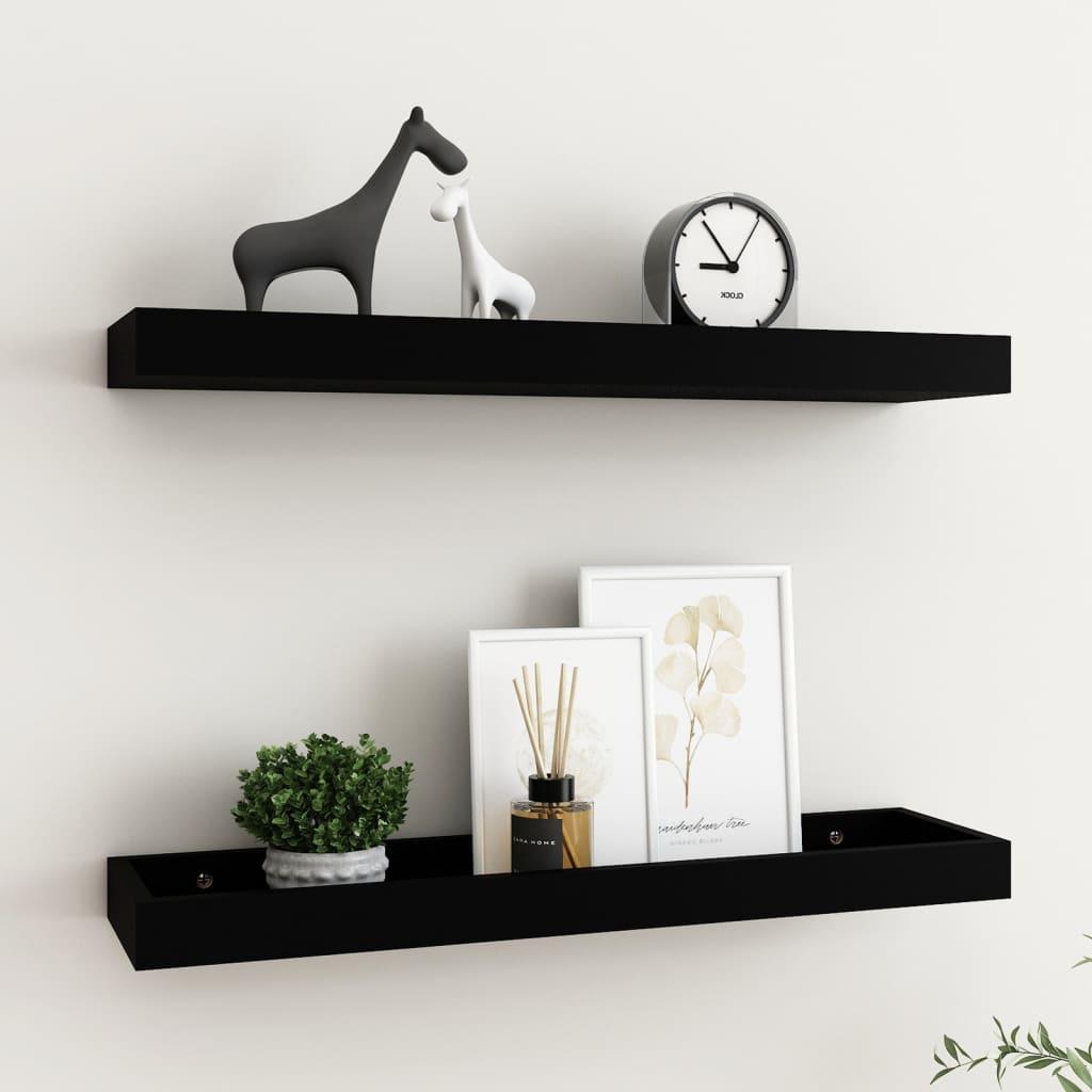 Væghylder med kanter 2 stk. 60x15x4 cm MDF sort