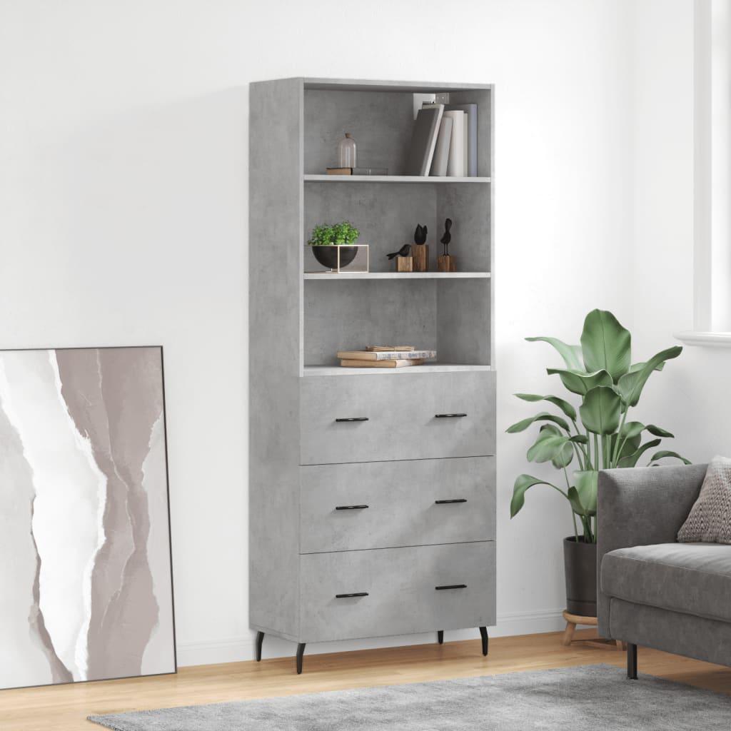 Højskab 69,5×34×180 cm i konstrueret træ - betongrå med metalfødder