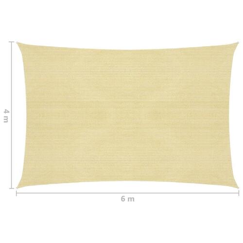 Solsejl HDPE rektangulær 4x6 m beige