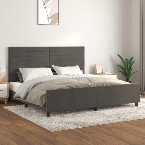 Sengeramme uden madras - mørkegrå fløjl 200 x 200 cm med justerbar sengegavl