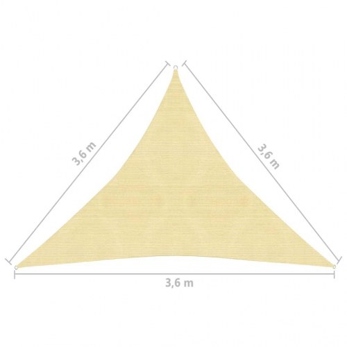 Solsejl HDPE trekantet 3,6 × 3,6 × 3,6 m - beige