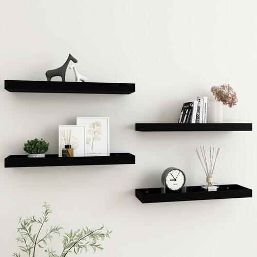 Væghylder med kanter 4 stk. 60x15x4 cm MDF sort