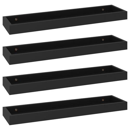 Væghylder med kanter 4 stk. 60x15x4 cm MDF sort