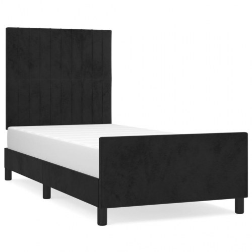 Sengeramme med sengegavl 90×190 cm - fløjl, sort