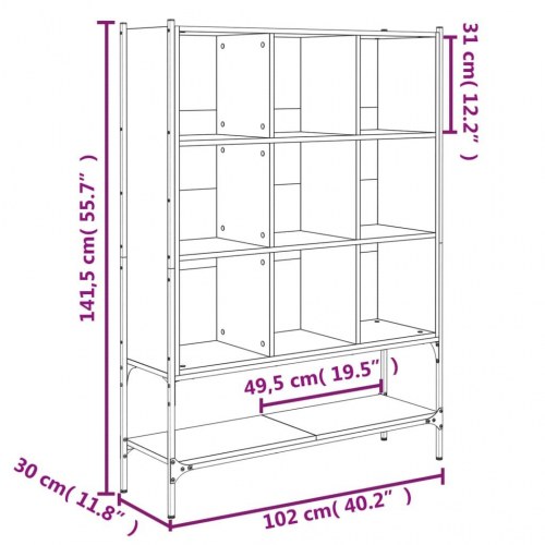 Bogreol 102x30x141,5 cm konstrueret træ sonoma-eg