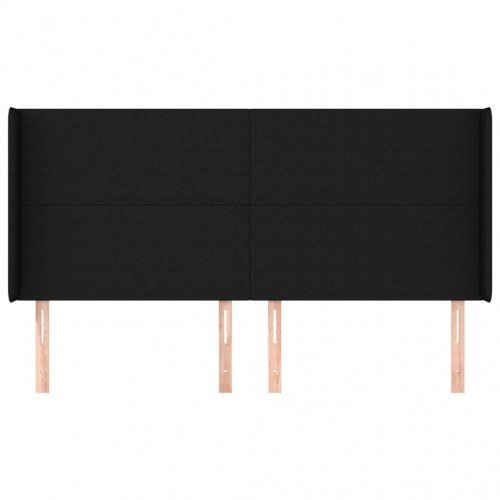 Sengegavl med kanter i stof 203 x 16 x 118/128 cm - sort