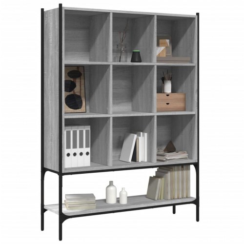 Bogreol 102×30×141,5 cm - grå sonoma-eg, konstrueret træ og stål