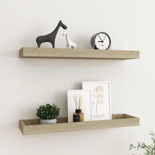 Væghylder med kanter 2 stk. 60x15x4 cm MDF egetræsfarvet