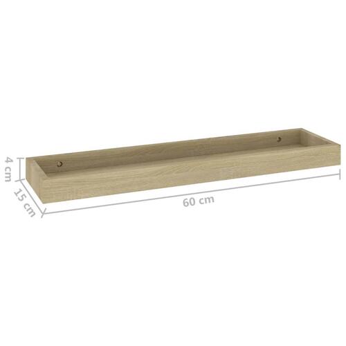 Væghylder med kanter 2 stk. 60x15x4 cm MDF egetræsfarvet