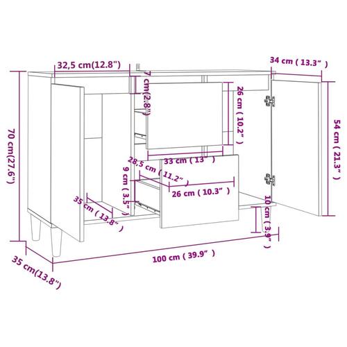 Skænk 101x35x70 cm konstrueret træ røget egetræsfarve