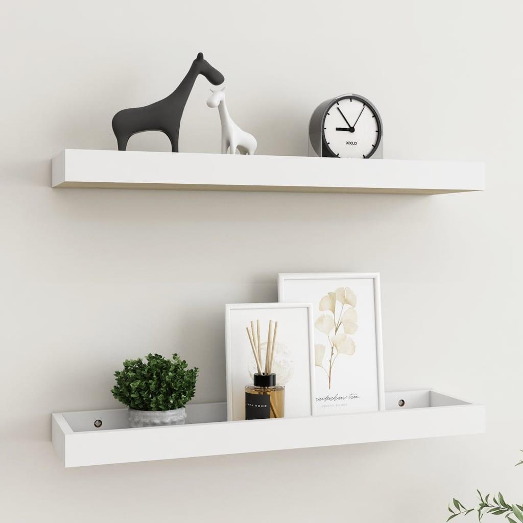 Væghylder med kanter 2 stk. 60x15x4 cm MDF egetræ og hvid