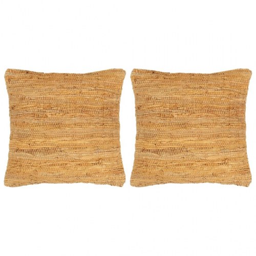 Puder 2 stk. chindi gyldenbrun 45 x 45 cm læder og bomuld