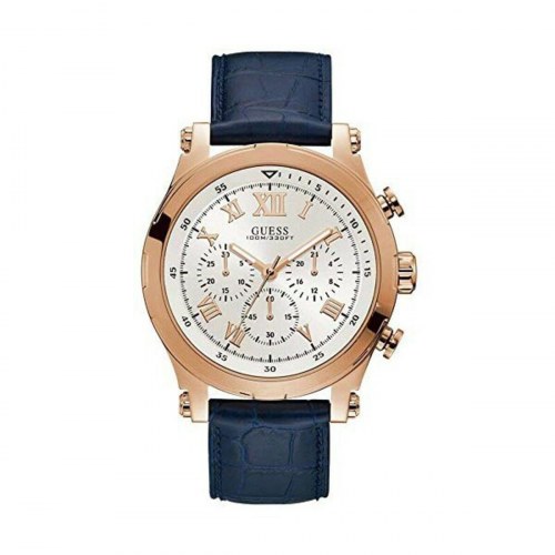 Guess herreur W1105G4 - blå læderrem, Ø 47 mm