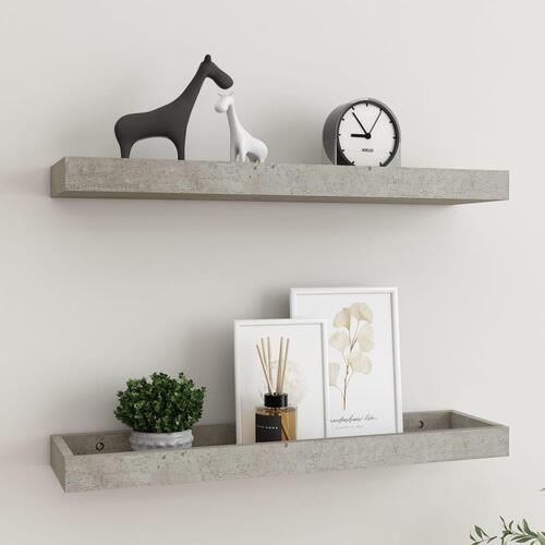 Væghylder med kanter 2 stk. 60x15x4 cm MDF betongrå