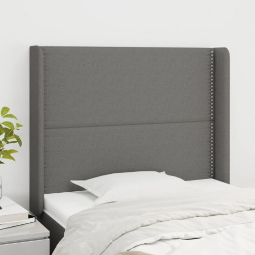Sengegavl med kanter 83x16x118/128 cm stof mørkegrå