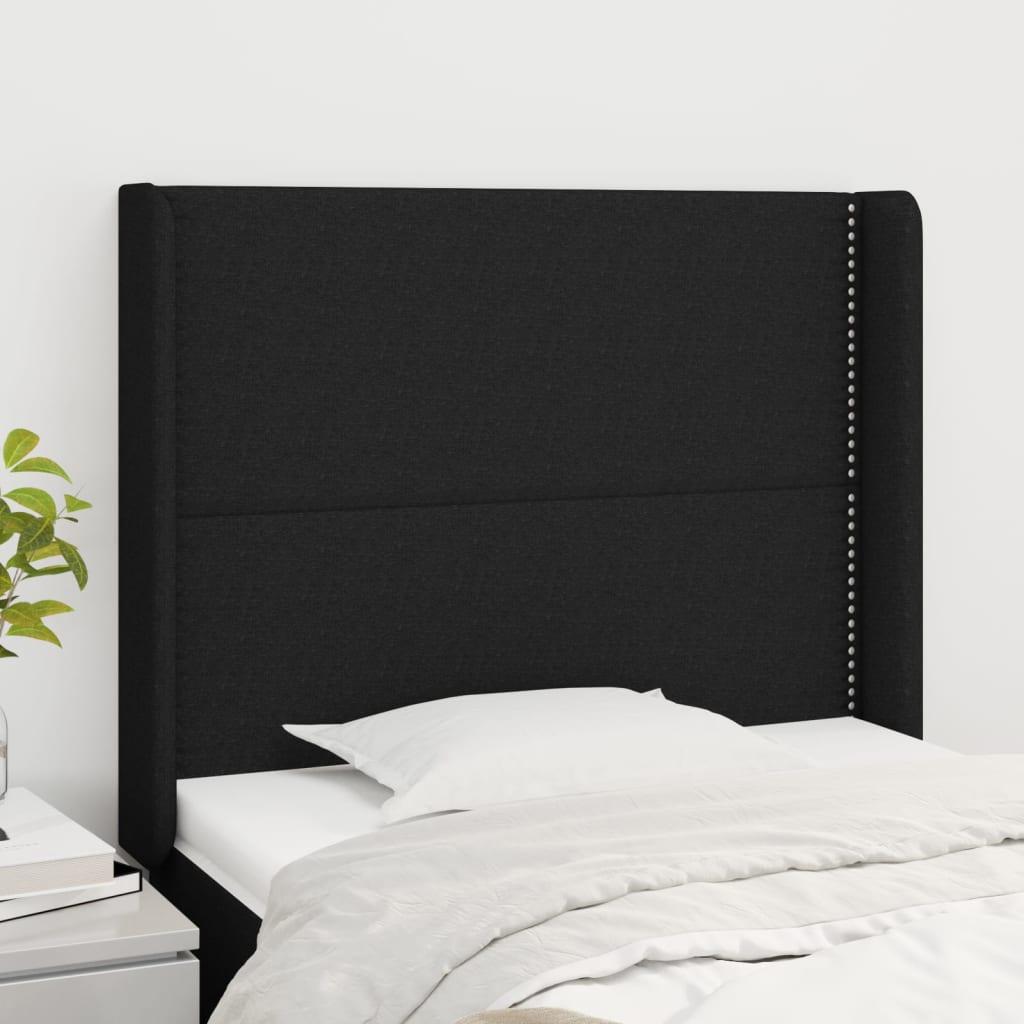 Sengegavl Med Kanter 83X16X78/128 Cm Stof Sort - 83 x 16 x 118/128 cm