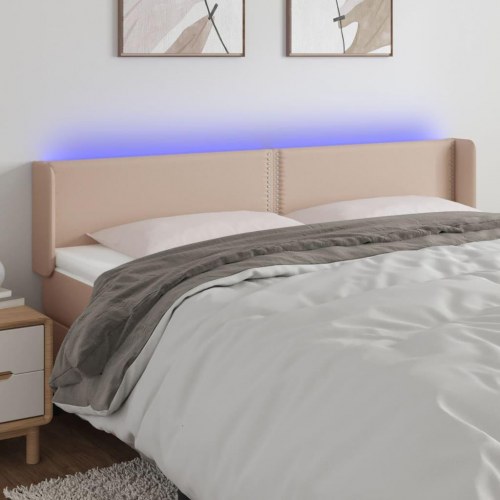 Sengegavl med LED-lys 203x16x78/88cm kunstlæder cappuccino