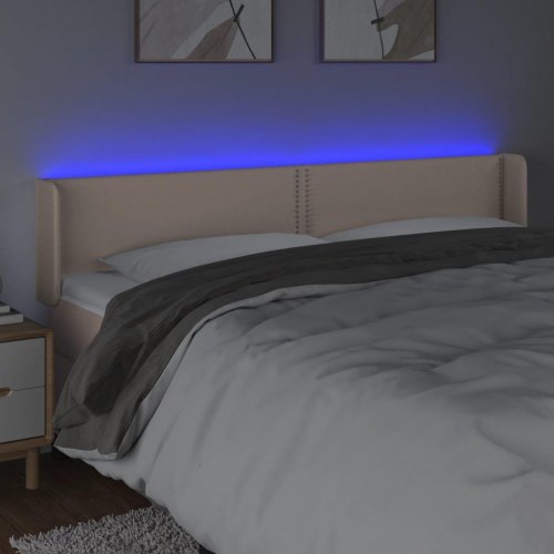 Sengegavl med LED-lys 203x16x78/88cm kunstlæder cappuccino