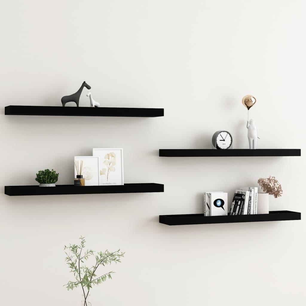 Væghylder med kanter 4 stk. 80x15x4 cm MDF sort