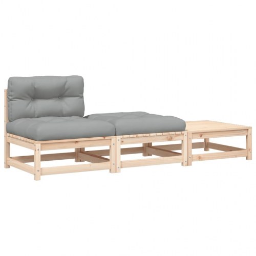 Sofa i massivt fyr med hynder og 2 fodskamler - modulært loungesæt uden armlæn, grå