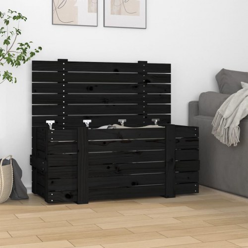 Opbevaringskasse med låg 91 x 40,5 x 42 cm i massivt fyrretræ - sort