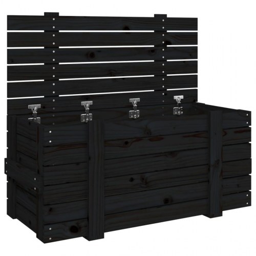 Opbevaringskasse med låg 91 x 40,5 x 42 cm i massivt fyrretræ - sort